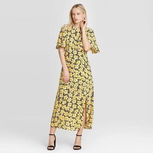 Who What Wear Yellow Floral Midi Dress